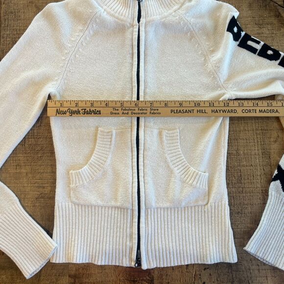 Bebe Sport Vintage Y2k Full Zip Mock Neck Sweater Pockets Spell Out Sleeve - Picture 6 of 9